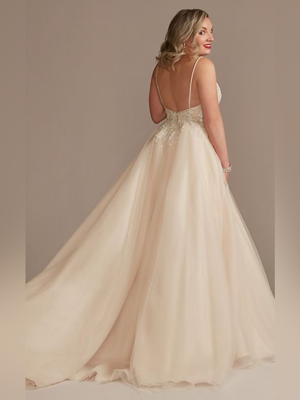 Spaghetti Strap Tulle Ball Gown Dress in Champagne -Stunning